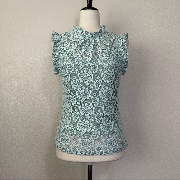 Anthropologie Dolan Ruffled Lace Mint Green Tank Top - Picture 1 of 13